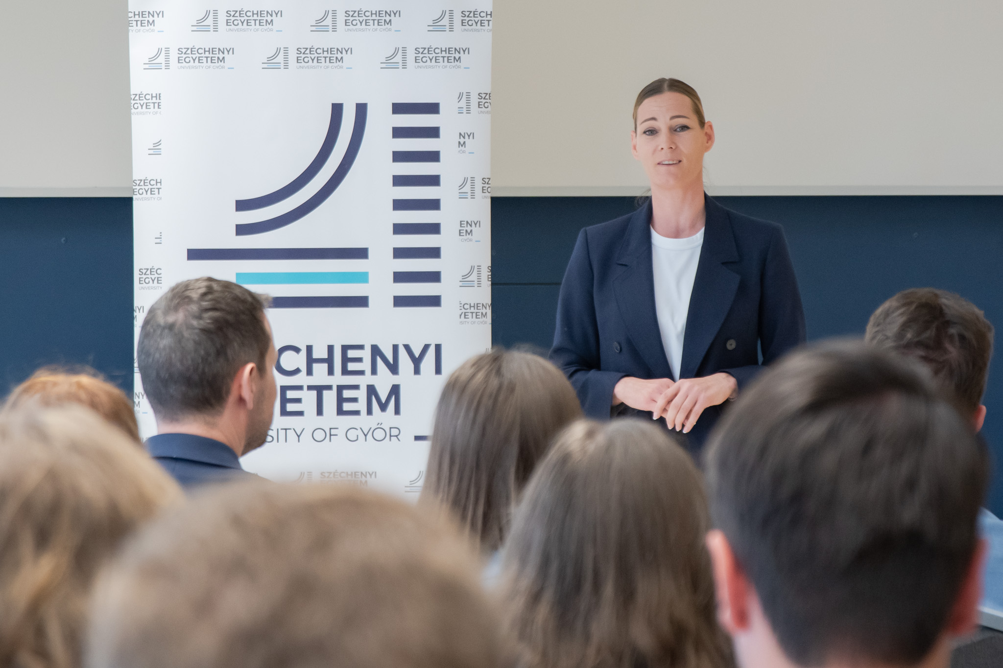 Anita Görbicz, former handball star and current president of Győri ETO KC, also shared her thoughts with the students. (Photo by Bettina Korinek)